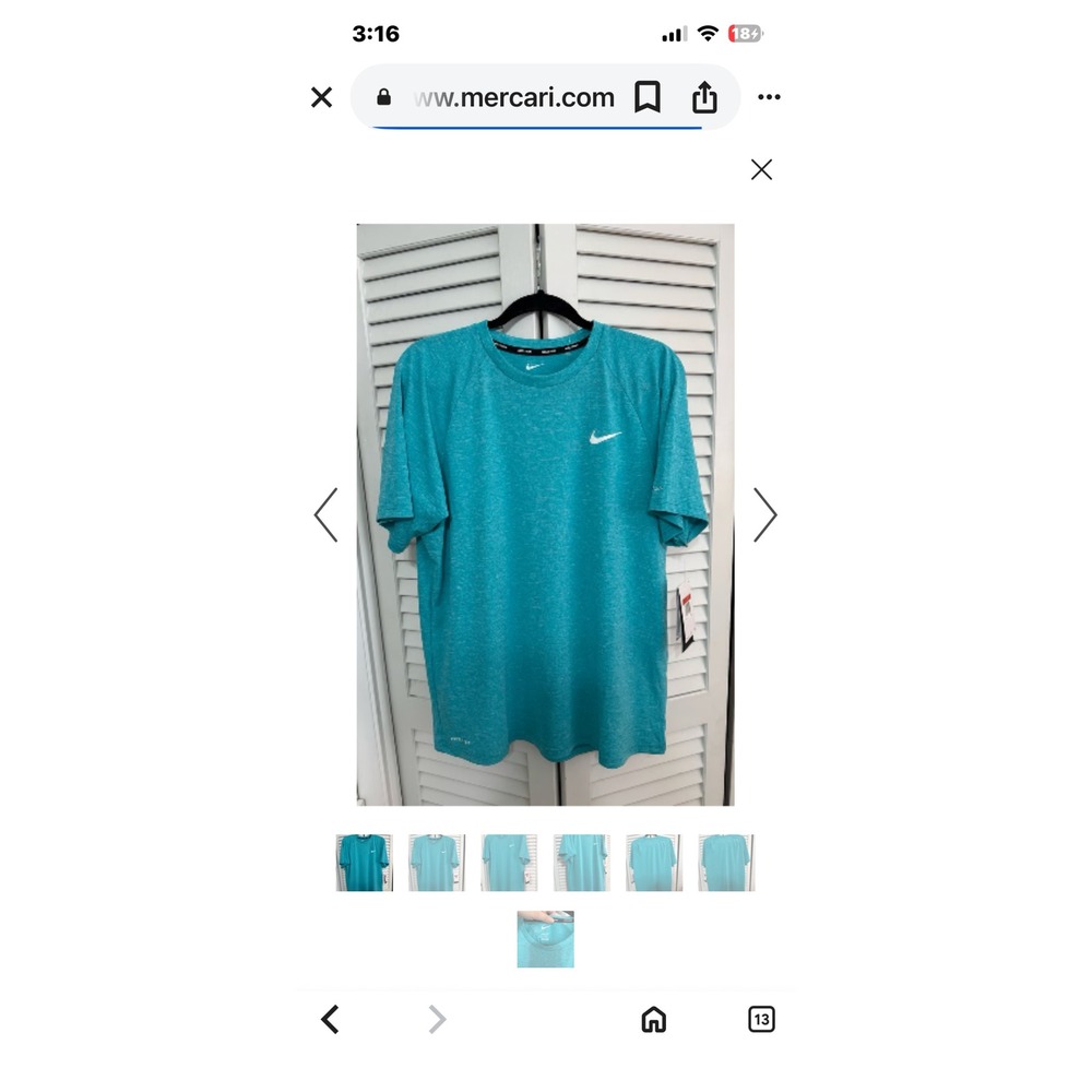 Nike Dri Fit T-Shirt Men's Medium Active Athletic Turquoise Blue